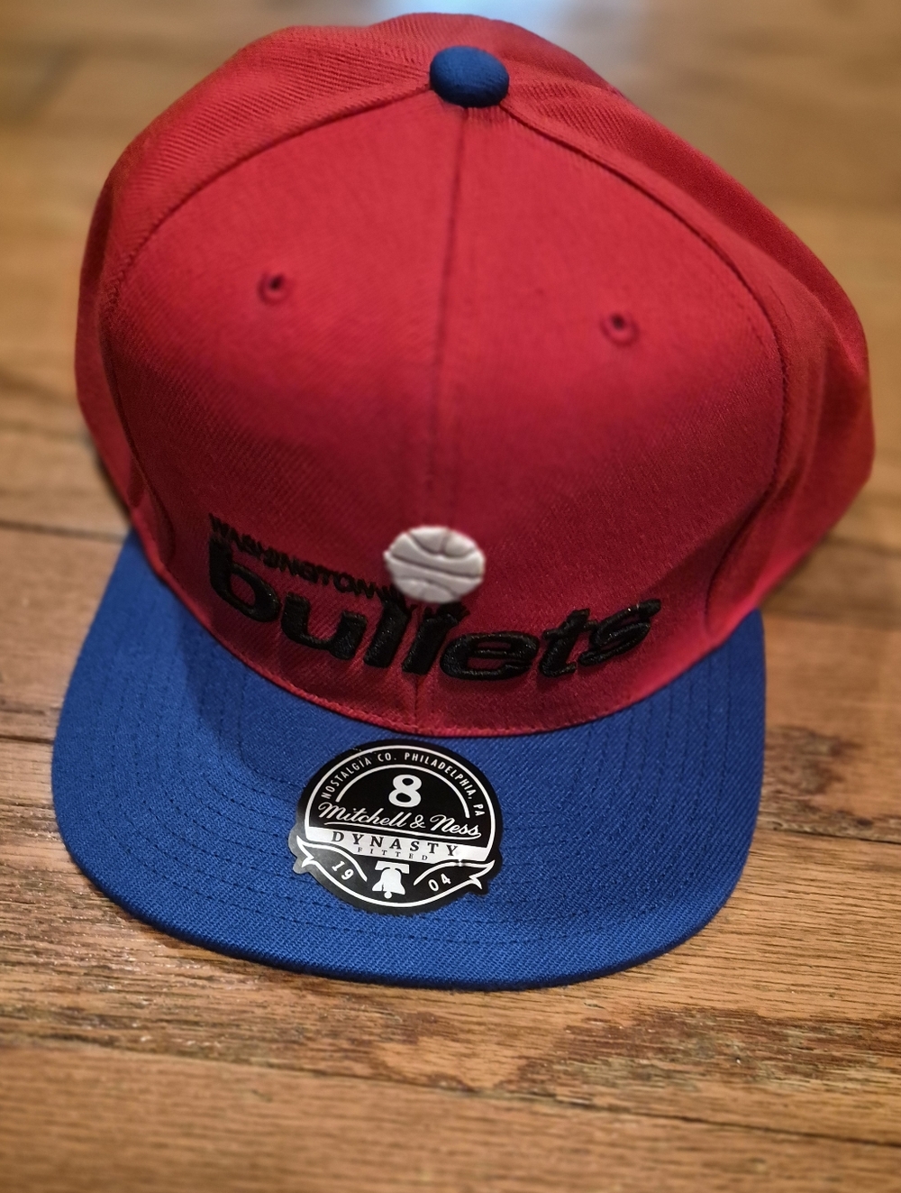 Washington Bullets Wizards Mitchell & Ness Red Blue Fitted Hat Mens Sz 8 NWOT